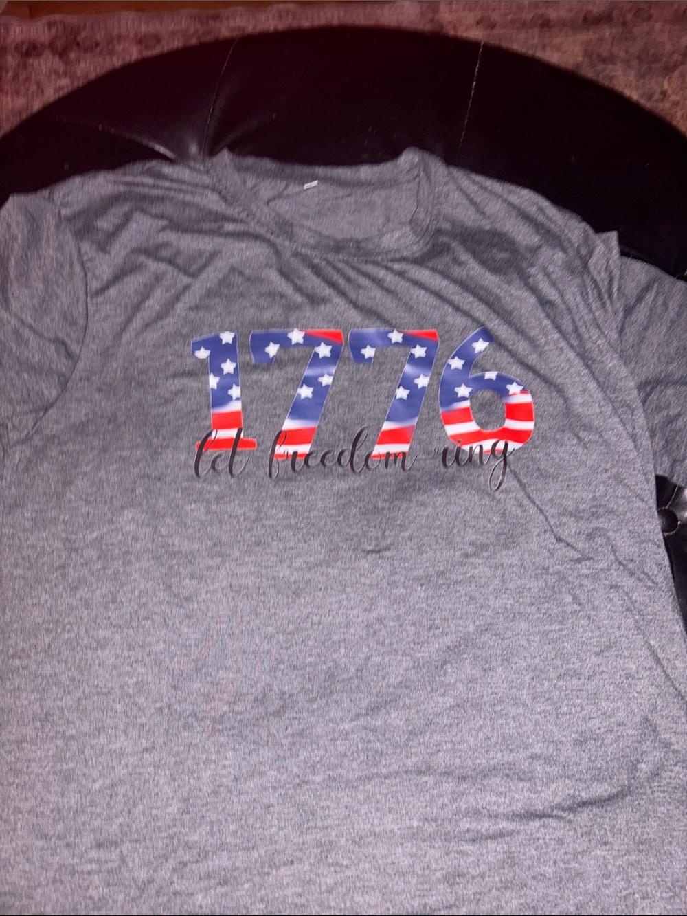 SHEIN Gray Short Sleeve Tee with American Flag '1776' Print